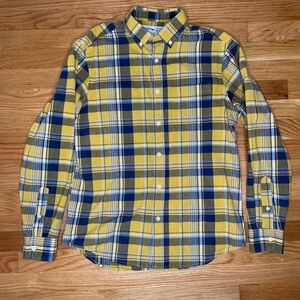 Old Navy Casual Yellow and Navy Plaid Button Down Shirt
